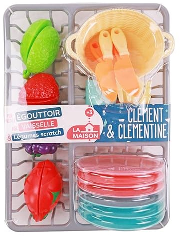 CLEMENT CLEMENTINE - Escurridor de Platos con Verduras - Juego de imitación - 011752 - Multicolor - Plástico - Juguete Infantil - 30 cm x 22 cm - A Partir de 3 años