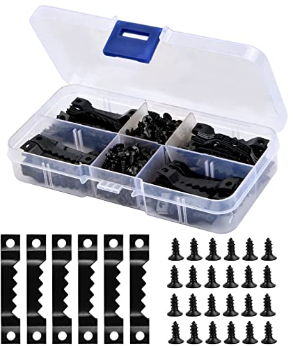 Crochet pour Cadre Photo,Cintre En Dents de Scie Avec Vis,Cintres En Dent de Scie,100 Pièces Kit de Suspension de Tableaux,Avec 200 Vis,pour Horloges Peintures Artisanat Cadre Suspendu avec boîte