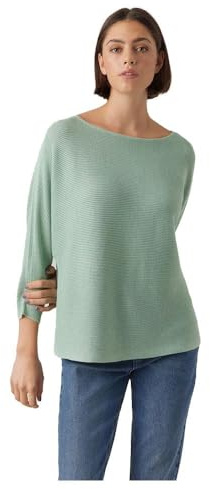 VERO MODA Damen Vmnora 3/4 Boatneck Blouse Noos Pullover, Silt Green/Detail:w. Melange, S EU