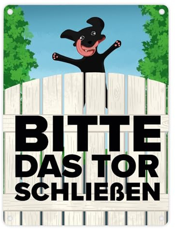 Bitte das Tor schließen Metallschild in 15x20 cm mit lustigem schwarzem Hund witziges Blechschild für Hundehalter lustige Warnung das Tor soll geschlossen bleiben Gartentüre