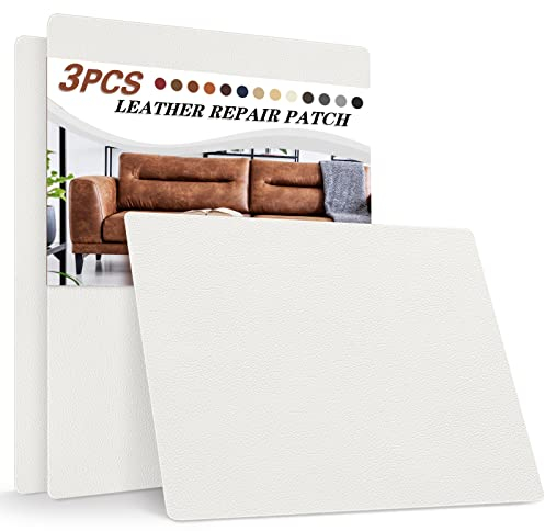 YAFLC kunstleder selbstklebend, 3pcs 28x21cm leder reparatur set, kunstleder selbstklebend lederflicken für leder Sofa Stuhl Autositz Weiß