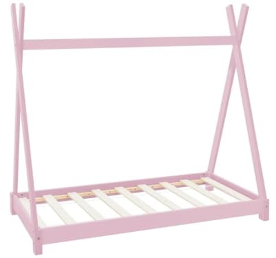 ML-Design Lettino per Bambini a Forma di Tenda Indiana con Rete a Doghe 70 x 140 cm Letto Tipi da Gioco in Legno di Pino Massiccio Rosa Stile Montessori con Materasso Sfoderabile in Schiuma Fredda