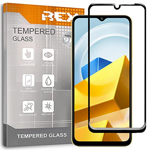 REY 2X Protector de Pantalla Curvo 3D para XIAOMI Poco M5 - XIAOMI Poco M4 5G, Negro, Protección Completa, 3D / 4D / 5D