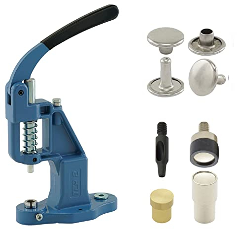 Getmore Crafts Nietpresse Set mit Hebelpresse, Nietwerkzeug und 50 Stück DoppelKopf Nieten 7 mm, Silber, Stahl | Handpresse | DIY | Für Leder, Kleidung, Jeans, Gürtel, Schuhe..