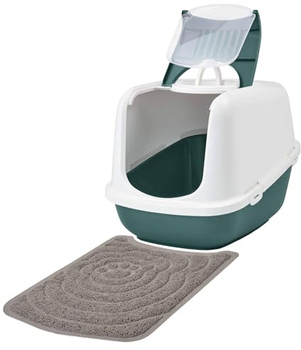 Sparpaket Katzentoilette Nestor Jumbo Weiss-dunkelgrün für große Katzenrassen inkl. Vorlegematte