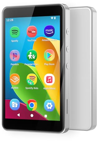 MP3-Player mit Spotify für Kinder, Android 14 MP4-Player mit App Store, Kindersicherung, Amazon Music, Libby, Audible, 4.0 Musikplayer, inklusive Kopfhörer (Silber)