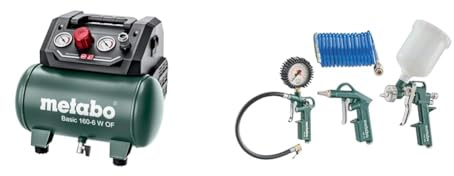 metabo 601501000 - Compresor Basic 160-6 W OF Potencia 0,9 Kw calderín 24 l Couleur & 4 6.01585.00 Coffret d'outils à air comprimé 4 pièces