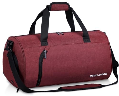 BECOJADDE Sporttaschen für Damen und Herren, 35L Reisetasche Duffel Bag Übernachtungstasche mit Schuhfach & Nassfach, wasserdichte Handgepäcktasche für Sport, Fitnessstudio, Schwimmen, Rotwein