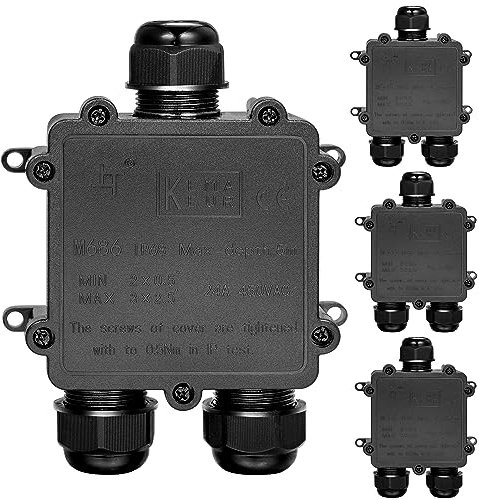 Abzweigdose inkl. Schnellverbinder TÜV geprüfte IP68 wasserdicht 3-Wege Verbindungsdose Anschlussdose Elektrischer Außenverteilerdose für Kabeldurchmesser Ø4mm-14mm,4 Stück Schwarz