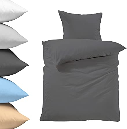 Lavea Kinder-Bettwäsche, 100x135 cm, Anthrazit, Serie Jasmin - kuschelig weich - 1x Bettbezug + 1x Kissenbezug 40x60 cm - Ganzjahres Bettwäsche-Sets