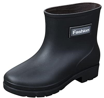 Y27k - Giacca invernale da donna, con cappuccio, stivali da pioggia corti da donna, impermeabili, alla caviglia, da giardino, in gomma, Nero , 40 EU