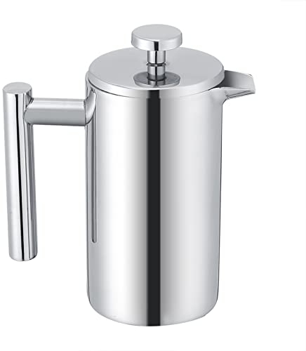 Caffettiera in Acciaio Inossidabile a Doppia Parete da 350 Ml Teiera con Pressa Francese Teiera con Pressa per Filtro Tè Pressoir Caffettiera Francese Pentola da 700 Ml Pistone