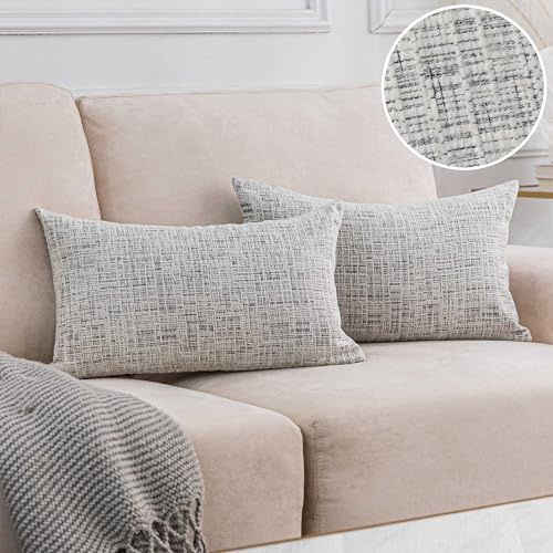 Home Brilliant White Mix Black Rectangle Cushion Covers 30x50 Set of 2, Chenille Plush Velvet Oblong Decorative Pillowcases for Couch Sofa 12x20 inches, Cream Mix Black