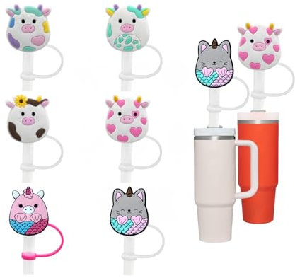 cdsnxore Silicone Pig-Shaped Straw Cover, Reusable & Dishwasher Safe, 8mm, 6 Pack