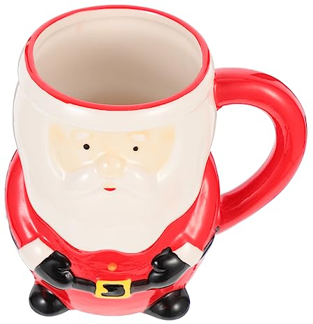 Decoraciones navideñas, Taza de cerámica navideña Tazas con Cabeza de Papá Noel Vasos para Beber Taza de Agua navideña Taza Decorativa de Oficina con Tapa Taza con Tapa T