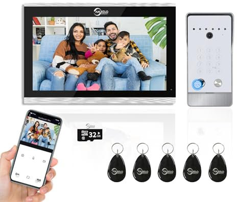 Tuya - Videocitofono con schermo touch screen da 10 pollici, con campanello Wired 1080P, sblocco 5 in 1, supporto impronte digitali, carte RFID, password, per casa villa, bianco