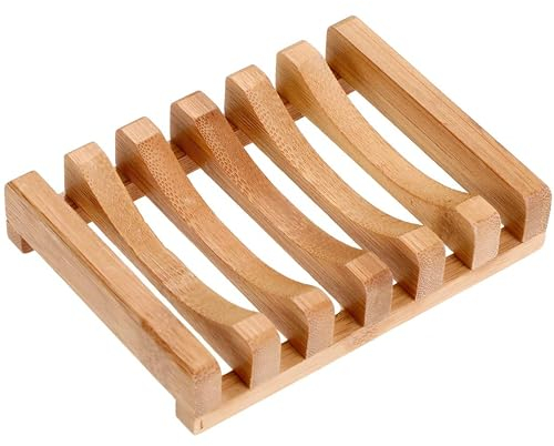 Kandid Bamboo Soap Dish - Bathroom Wooden Soap Case Holder Handmade Natural Rectangular Wood Soap Dish Holder - 11.5cm x 8.5cm - 2.2cm