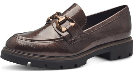 MARCO TOZZI Damen Loafer ohne Absatz Vegan mit Schnalle, Braun (Mocca Patent), 39 EU