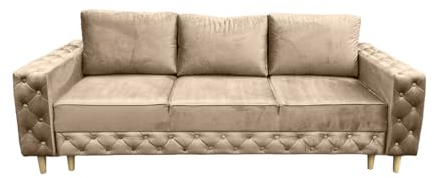 Ares Meble Komo Sofa Mit Schlaffunktion 240x98 cm - 3 Sitzer Mit Bettkasten - Samt Eleganz Couch - Wohnzimmer Sofas - Beine aus Sonoma - Beige