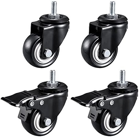 Ruedas de Servicio Pesado de 50 Mm, Ruedas con Vástago Roscado, Carga 240 Kg, Juego de 4, Ruedas Giratorias de Goma Suave, para Mesa, Carrito de Compras, Soporte para Plantas, Banco de Traba