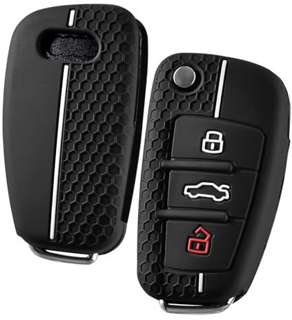 OATSBASF Autoschlüssel Hülle für Audi, Schlüsselhülle Kompatibel mit Audi A1 A3 A4 A6 Q3 Q5 Q7 S3 R8 TT Silicone Schlüsselbox Cover Auto Zubehör (Weiße Linie)