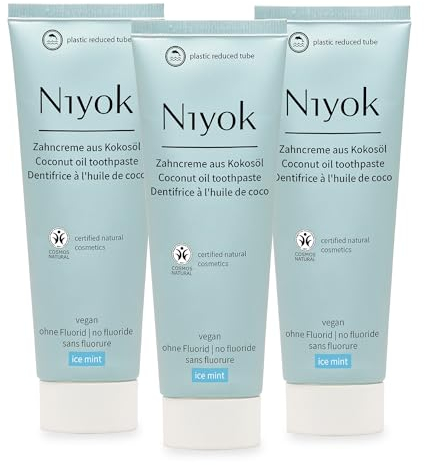 Niyok® Zahncreme aus Bio Kokosöl Eisminze (3 x 75ml) • Natürliche Zahnpasta für weiße Zähne • Intensive Pflege & Frische • Schützt das Zahnfleisch • Ohne Fluorid & Vegan