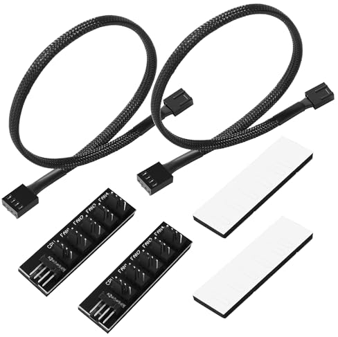 KUOQIY 2 PCS 1 to 5 PWM Fan Splitter Hub, 5-Port PC 4-Pin PWM CPU Cooling Fan Splitter Hub Adapter, PC CPU Cooling 4 PIN/3PIN Power Cable Hub Splitter Adapter, for 12V Computer Fans, Pluggable