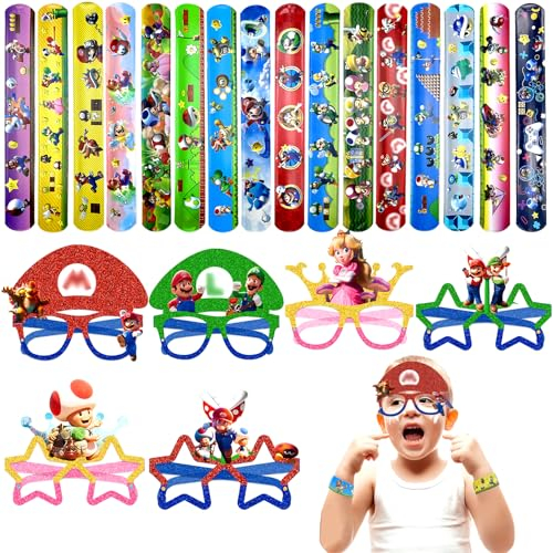 Gadget Mario Compleanno Bambini, Mario Party Regalini Fine Festa Compleanno Bambini, Mario Gadget, Braccialetti Slap Bambini Mario, Occhiali Mario, Pensierini Regalini Compleanno Bambini Invitati