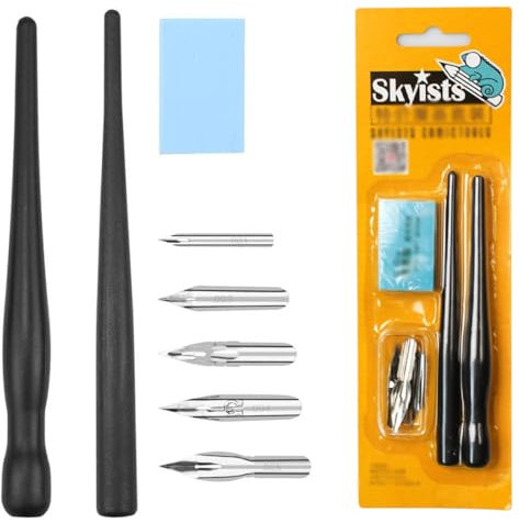 LuLiyLdJ Kaligraphiestift, Kalligraphie Manga Zeichenfeder Schreibfeder Zeichen Feder Stifthalter Set Zeichnung Comic Pen mit 2 Federhalter 5 Federn 1 Radiergummi für Karikaturisten Künstler, 8 Stück