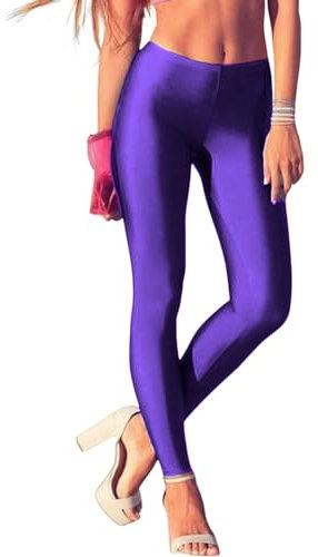 ORANDESIGNE Leggings Sportivi da Donna Lucidi Metallizzati Luminosi Pantaloni a Matita Pantaloni Fitness A Viola M
