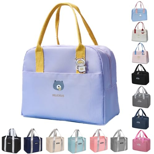 WUWYOUWL Lonchera con aislamiento de cartón, reutilizable, impermeable, plegable, para mujeres, hombres, niños y estudiantes, viajes, picnic, escuela (morado)