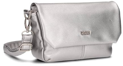 Zwei Damen Handtasche Mademoiselle.M M40 kleine Umhängetasche 1 Liter breite Crossbody-Bag mit Magnetklappe & Reißverschluss klassisch-elegant (silver)