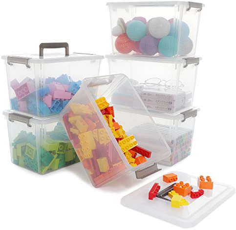 Citylife 6Packs 5L Plastic Storage Boxes with Lids, Clear Stackable Storage Box with Handle, Collection Boxes for Organizing Toys, Snacks, Tools, 26 * 18.5 * 15.5CM
