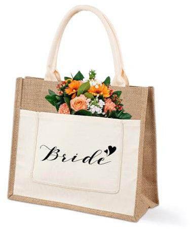 Bieiyhe Sac Cabas en Jute Avec Alphabet 35x30x14cm - Sac Shopping Classique, à Provisions, De Courses Avec Poche - Cabas Multi-Usages en Toile de Jute