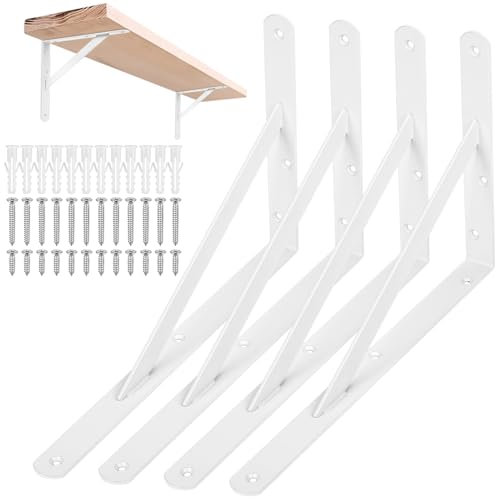 4 STK Regalhalterungen, Regal Winkel, Regalwinkel Weiß, Regal Halterung Wandhalterung Regal, 90 Grad Regalträger, Metall Schwerlastträger, Dreieckig Winkelträger für Wandmontage, 305x200x25 mm