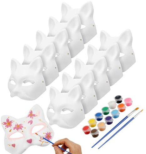 Lot de 10 masques de chat Therian blancs - Demi-masque vierge pour Halloween, bal masqué, fête costumée