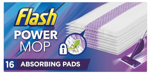 Flash Power Mop Refill Pads – 16 Pack | Super Absorbent, Multi-Surface Cleaning Pads for Flash Power Mop, Quick-Drying and Streak-Free Shine (Pack of 2)