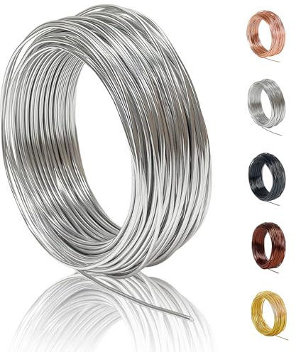 POPOYU 50m Aluminium Wire Silver,Thin Wire for Crafts,Craft Wire 1mm,Aluminum CraftWire,Weaving Aluminum.Wire Anodized AluminumWire,Bendy Craft.Wire for CraftingWire Soft DIY Metal Craft Art.Wire