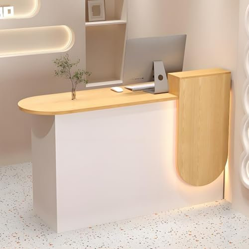 Empfangstheke Mit LED, Klein Empfangstheken, Verkaufstresen, Moderner Theke Empfangstresen, Rezeptionstheke Mit Abschließbaren Schubladen Und Offenen Regalen Für Firmenhallen Hotelrezeptionen(Yellow,8