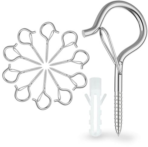 10 Pièces Crochets À Vis, Crochets À Vis Avec Verrouillage, Crochets De Plafond Pour Paniers À Plantes, Nichoirs, Carillons Éoliens Et Lumières, Crochets Muraux Pour Intérieur Et Extérieur Argent