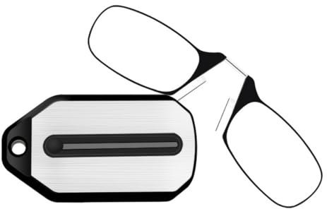 Portable Foldable Reading Glasses, Nose Clip Reading Glasses Frame for Men and Women, Mini Folding Clip Nose Reading Glasses with Keyring Case (+2.00)
