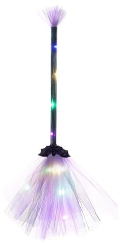Halloween Witch Broomstick with LED Light, Kids & Adult Cosplay Prop, Purple