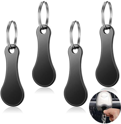 Shimeyao 4 Pcs Portable Aluminum Alloy Key Ring Shopping Cart Trolley Tokens Quarter Keychains Gift for Men Women Valentines(Black)
