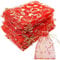 FENQURO 60 Stück weihnachtssäckchen, 9x12 cm Weihnachten Organzasäckchen, Rot Weihnachten Organzabeutel, Kleine Geschenk Organzabeutel, Organzasäckchen mit Kordelzug für Geschenk Weihnachten Deko