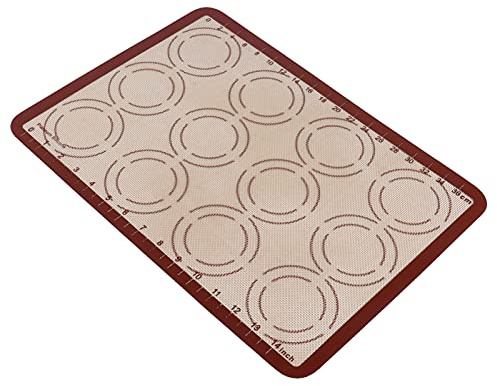 Akozon Silikon-Backmatte mit Glasfaser, Dicke Runde Macaron-Backmatte 23 X 23 cm, Rechteckig 42 X 29,5 cm mit Kreis und Messgitter Zum Kochen in der Küche (42 * 29,5 [12