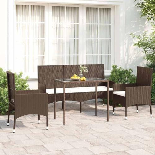 KTHLBRH 4-TLG. Garten-Lounge-Set mit Kissen Braun Poly Rattan Outdoor-Möbel-Sets Balkonmöbel-Sets Gartenmöbel-Sets Terrassenmöbel-Sets für Terrasse, Garten, Balkon