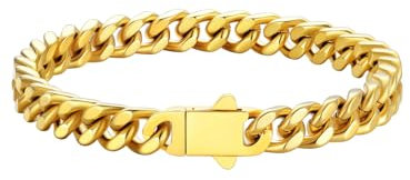 U7 Cuban Chain Bracelet for Men Women, 7mm Wide, 19cm Length, Gold Thick Wrist Chains, Stainless Steel Sturdy Curb Link, Mens Hip Hop Jewellery, Bracelets Gift for Teenager