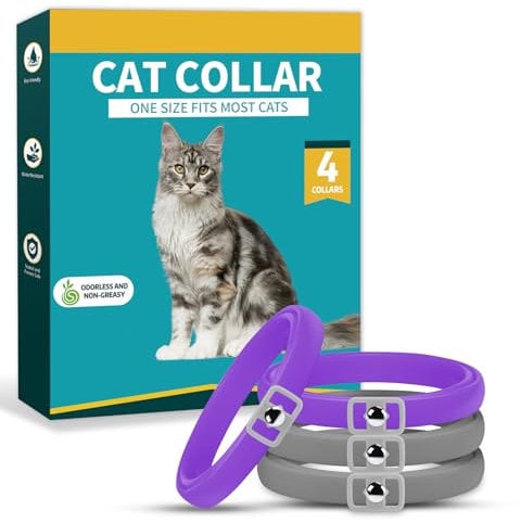 Enchvi 4 Pack Cat Collars, Comfortable Soft Rubber Cat Collar, Adjustable Waterproof Collars for Cats and Kittens - Large Medium Small Cats - Grey & Purple (38cm)