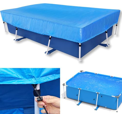 8x5 Rectangle Pool Cover 102 x 67 in for Above Ground Pool Covers Draw Strings for 8 ft Rectangular Frame Pools 8.5 x 5.6 ft PE Winter Cover for Above-Ground Pool