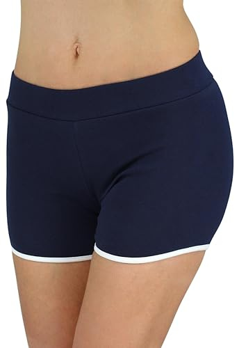 Alkato Damen Sport Shorts mit Hohem Bund Hotpants Radlerhose, Farbe: Sport Shorts 06 Dunkelblau/Wieß, Größe: 36